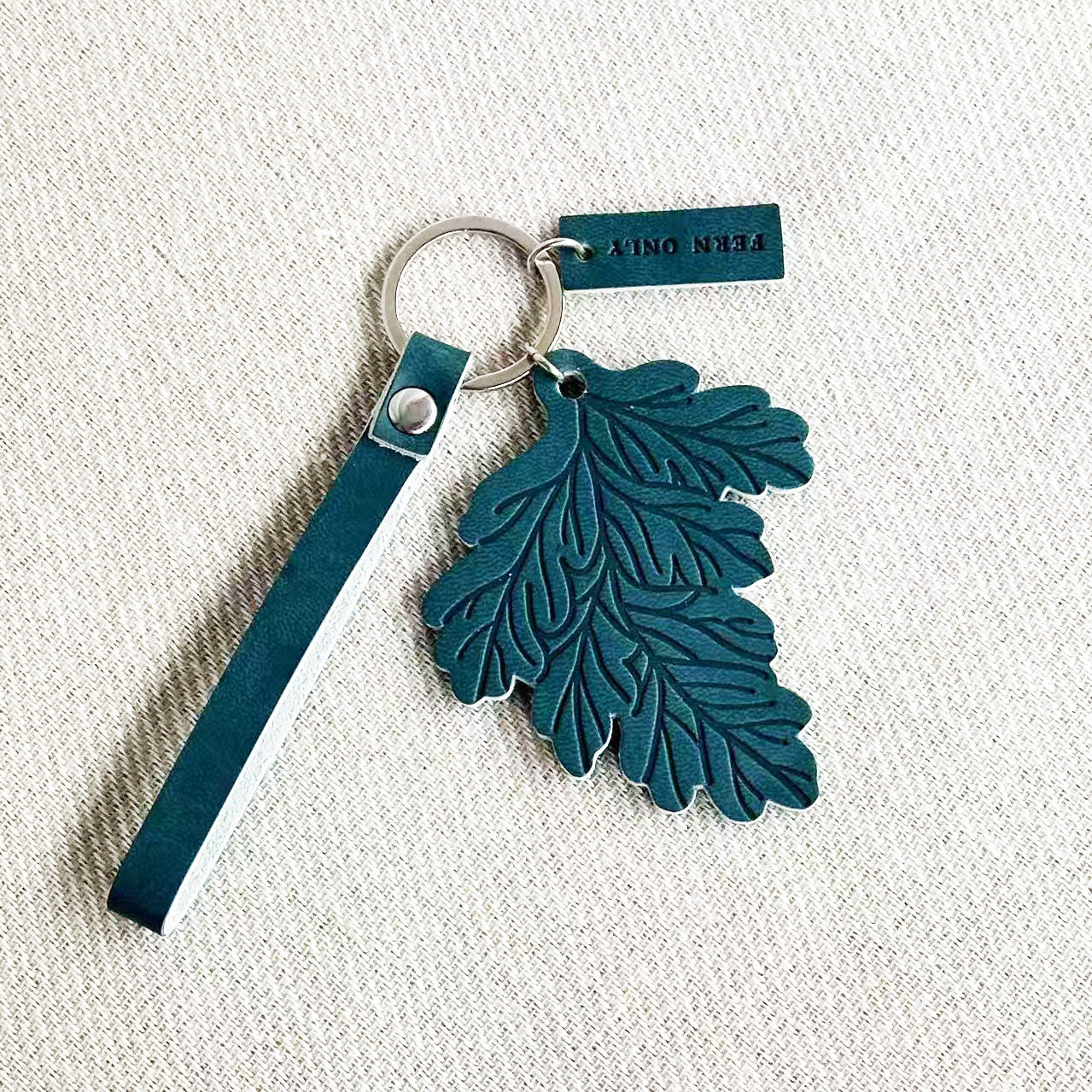 Fern Embossed Leather Keychain - Rabbit Foot Fern