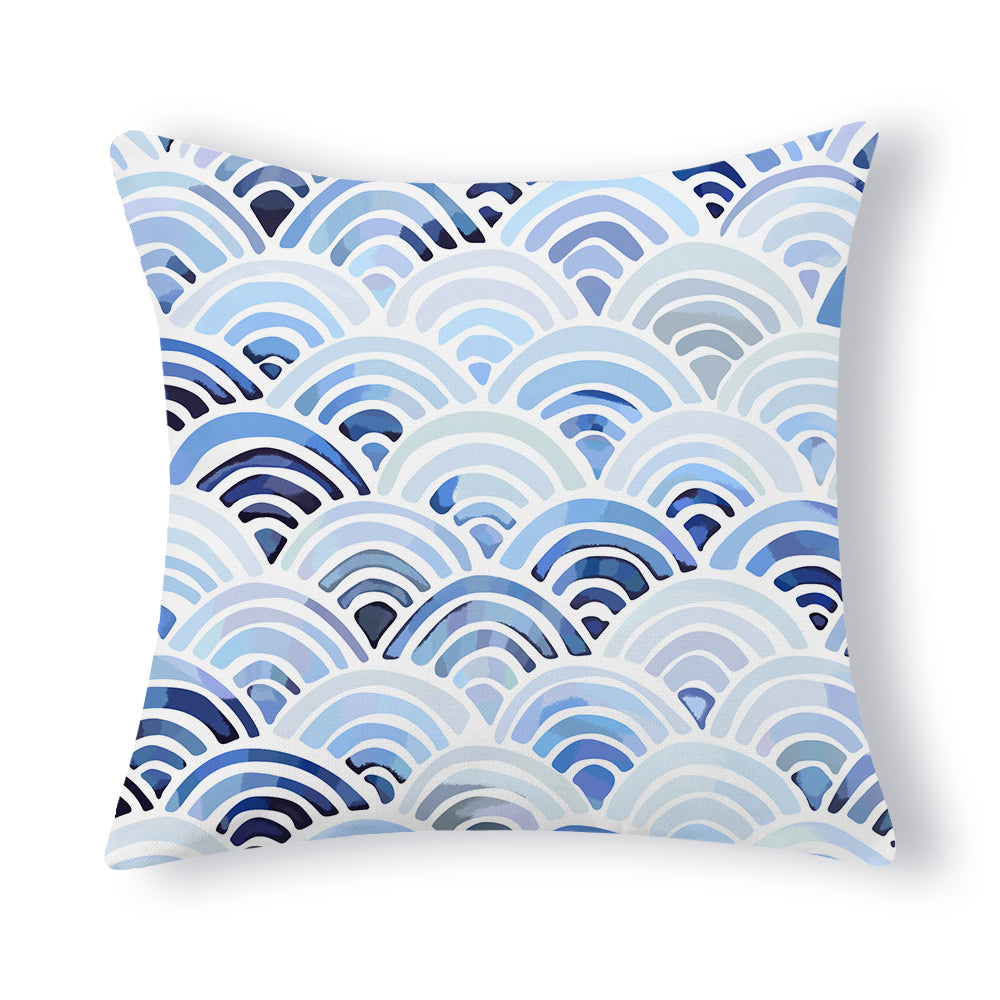 Medium Blue Series | Mediterranean Blue Simple Cotton And Linen Pillow