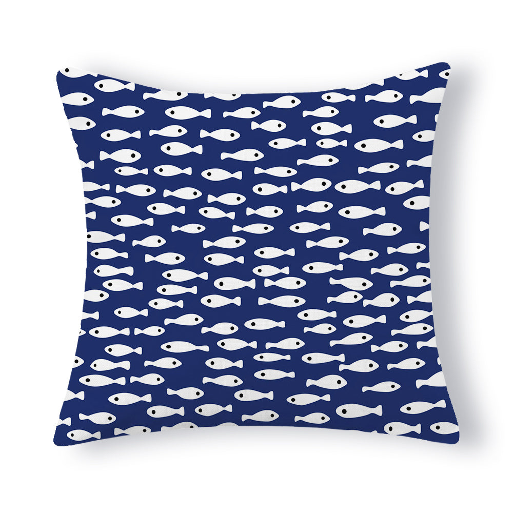 Medium Blue Series | Mediterranean Blue Simple Cotton And Linen Pillow