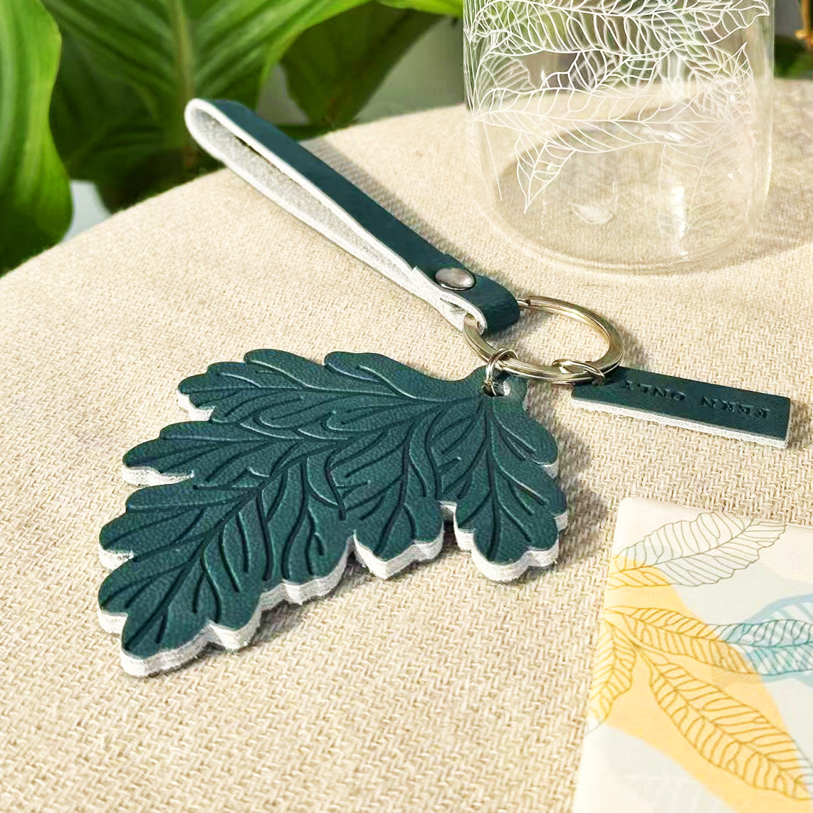 Fern Embossed Leather Keychain - Rabbit Foot Fern