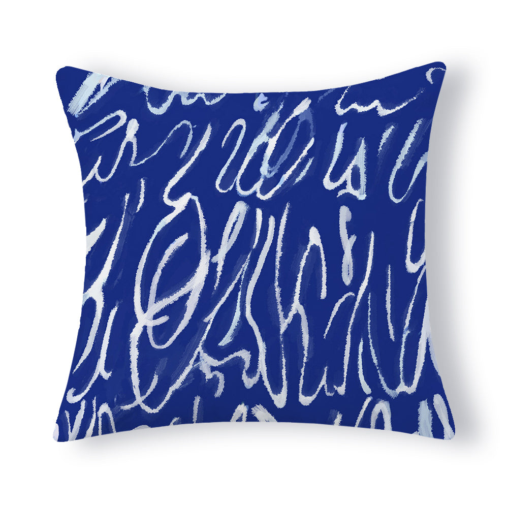 Medium Blue Series | Mediterranean Blue Simple Cotton And Linen Pillow