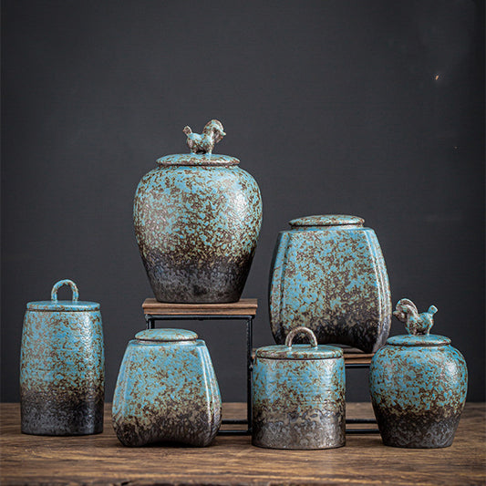 Bizarre Blue Series | Home Ceramic Kiln Gradient Blue Tea Caddy