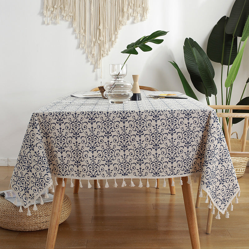 Deep Blue Series | Retro Blue And White Porcelain Chinese Square Dining Table Tablecloth