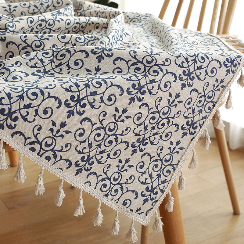 Deep Blue Series | Retro Blue And White Porcelain Chinese Square Dining Table Tablecloth