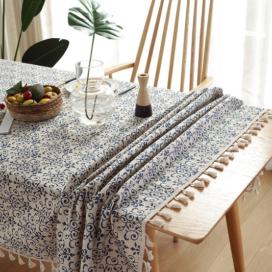 Deep Blue Series | Retro Blue And White Porcelain Chinese Square Dining Table Tablecloth