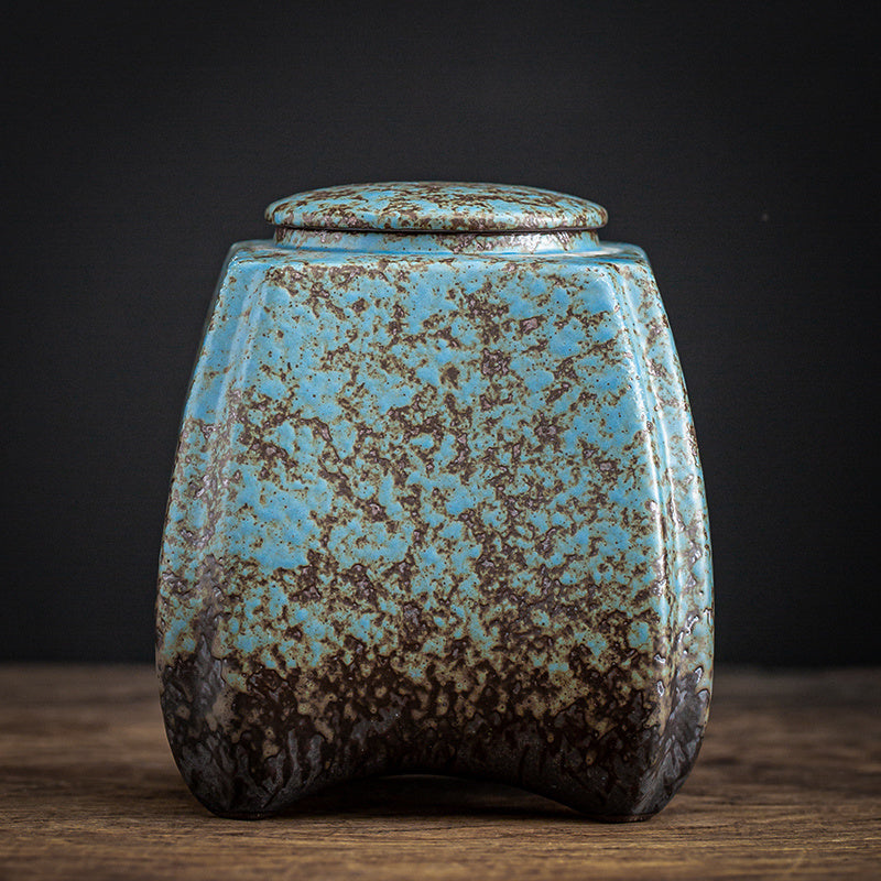 Bizarre Blue Series | Home Ceramic Kiln Gradient Blue Tea Caddy