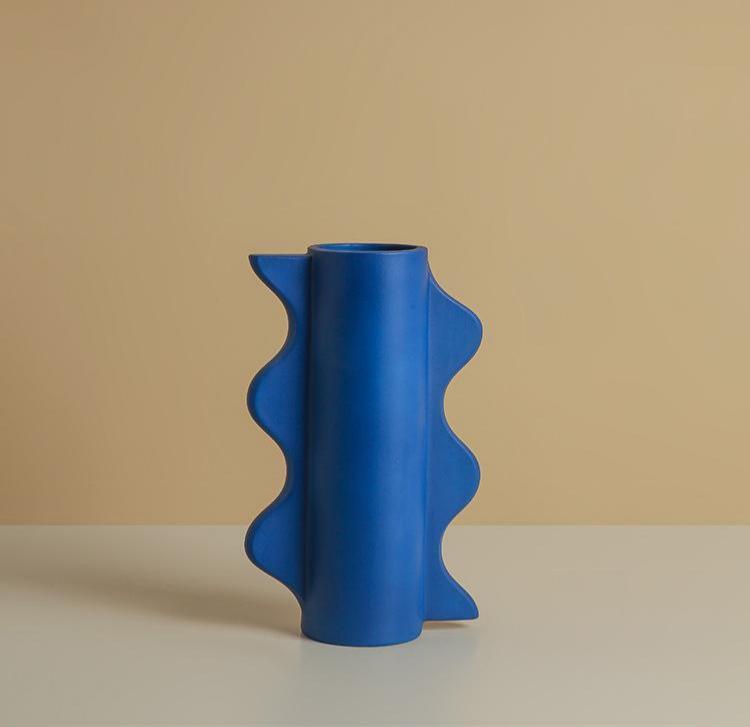 Medium Blue Series | Klein Blue Geometric Ceramic Flower Ware