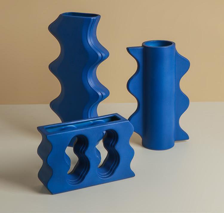 Medium Blue Series | Klein Blue Geometric Ceramic Flower Ware