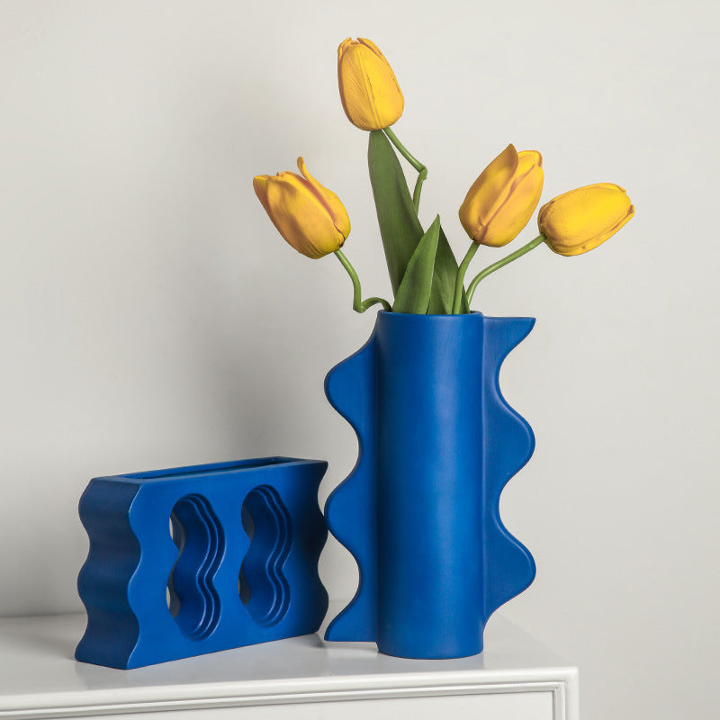 Medium Blue Series | Klein Blue Geometric Ceramic Flower Ware