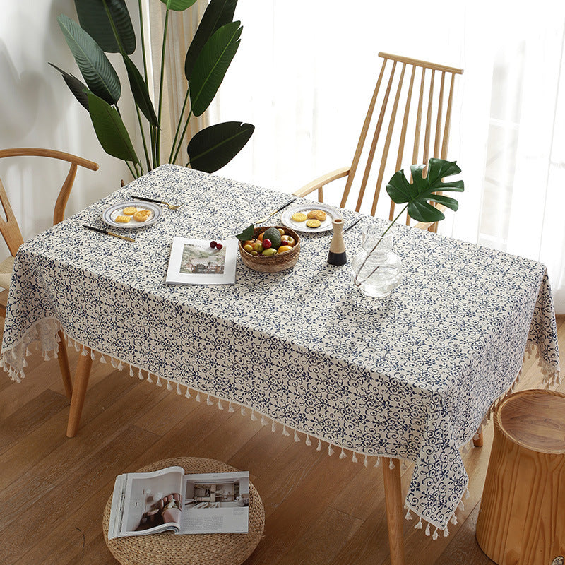 Deep Blue Series | Retro Blue And White Porcelain Chinese Square Dining Table Tablecloth