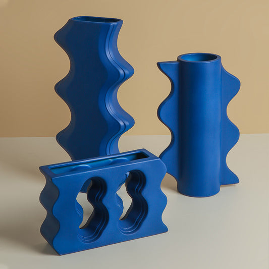 Medium Blue Series | Klein Blue Geometric Ceramic Flower Ware