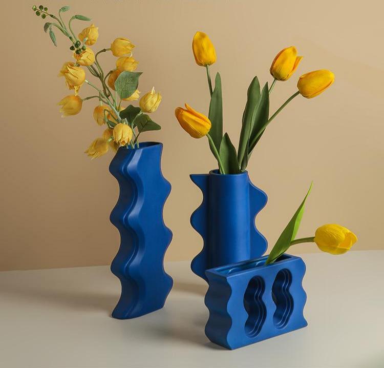 Medium Blue Series | Klein Blue Geometric Ceramic Flower Ware